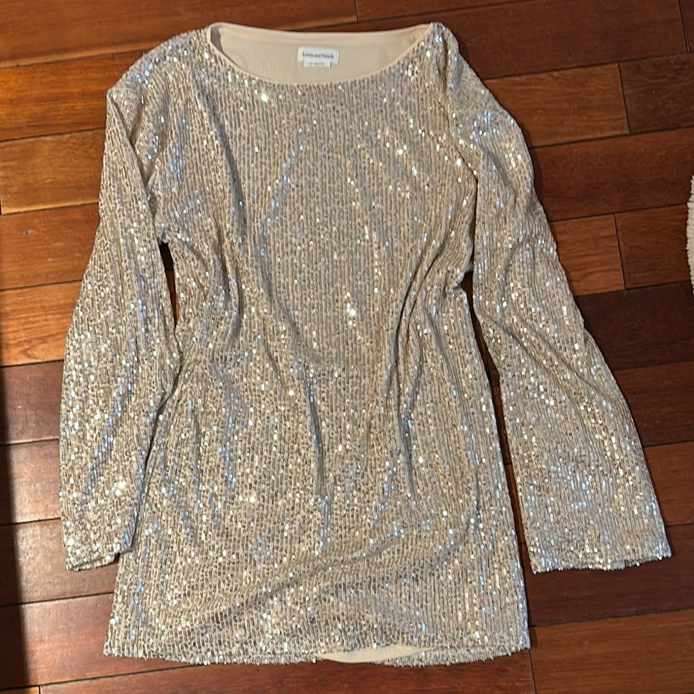 Silver Sequin Long Sleeve Dress